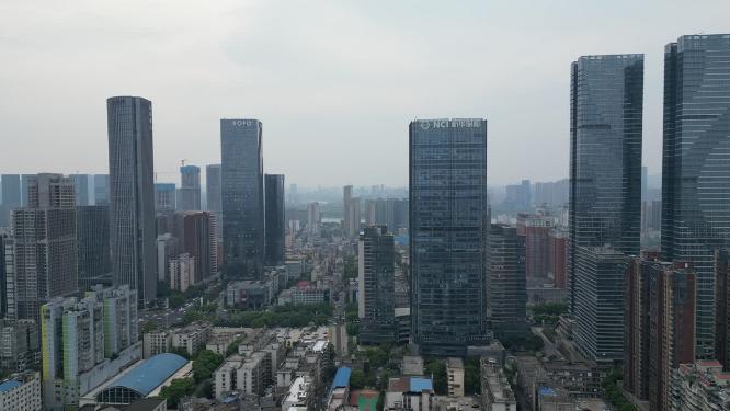 湖南长沙芙蓉路CBD商务建筑航拍