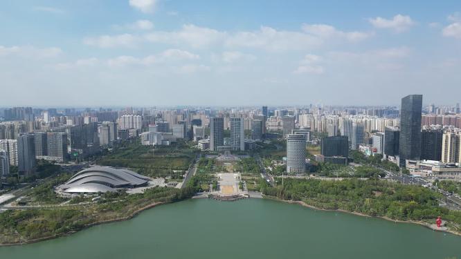 安徽合肥天鹅湖市政府航拍