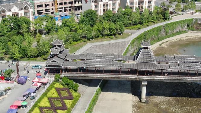 少数民族特色建筑风雨桥航拍