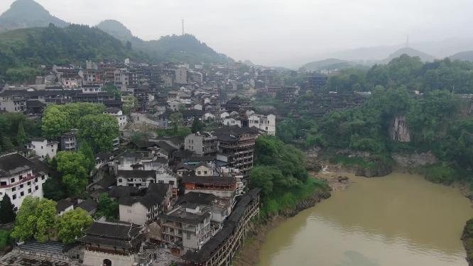 湖南湘西芙蓉镇著名旅游景点航拍