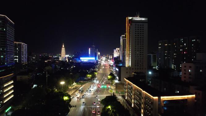 江苏常州城市夜景交通航拍