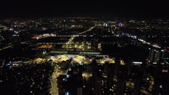 江苏常州城市夜景交通航拍