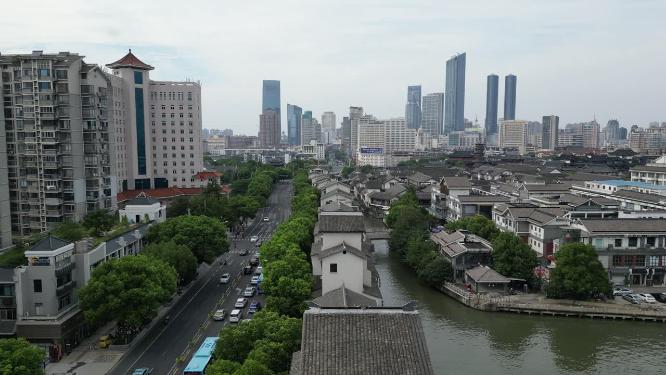 江苏无锡清名桥历史文化街区古运河风景区航拍