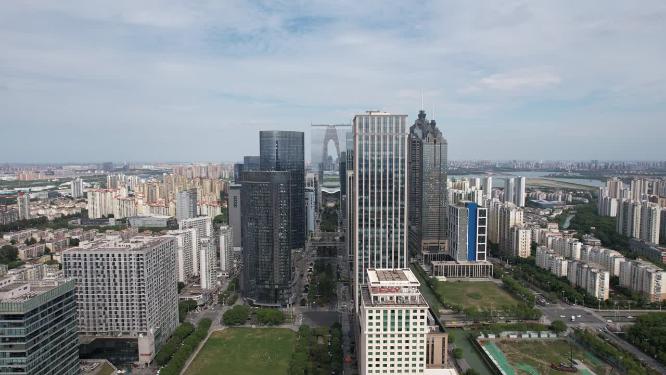 江苏苏州东方之门地标建筑航拍