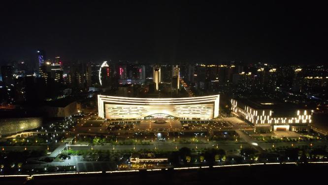 江西南昌博物馆夜景灯光航拍