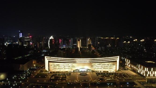 江西南昌博物馆夜景灯光航拍
