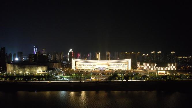 江西南昌博物馆夜景灯光航拍