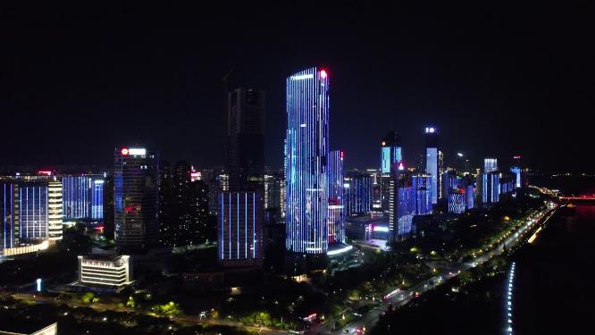 江西南昌城市CBD夜景航拍