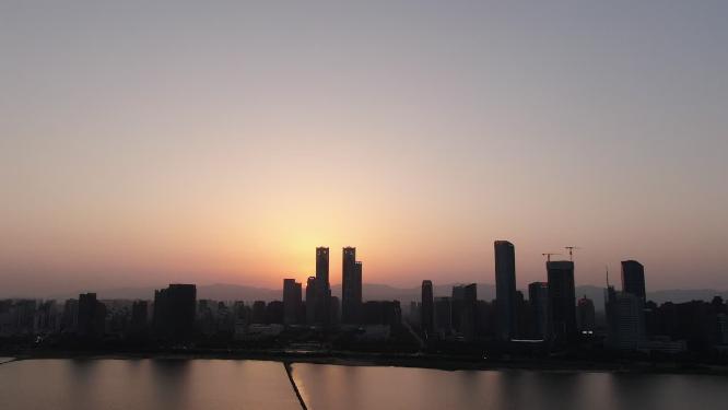 江西南昌城市化日落剪影航拍