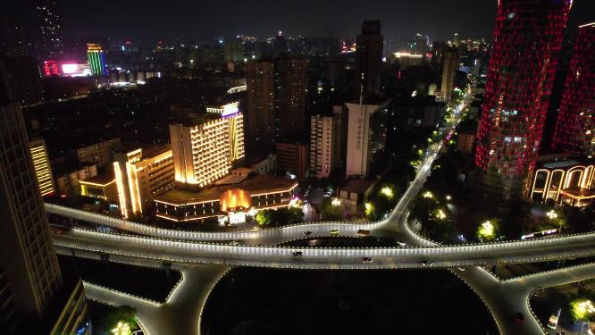 江西南昌城市夜景交通航拍