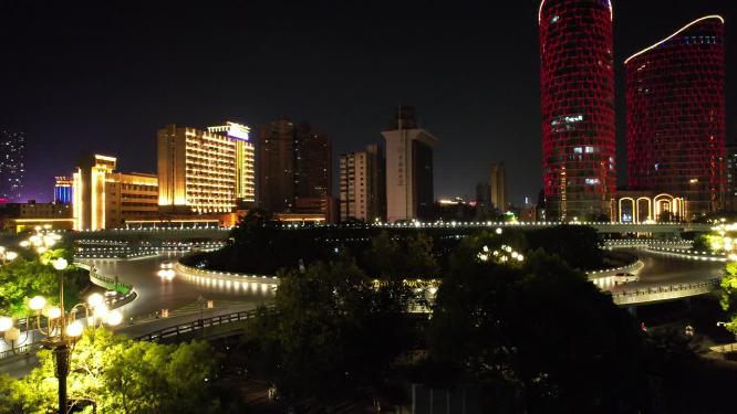 江西南昌城市夜景交通航拍