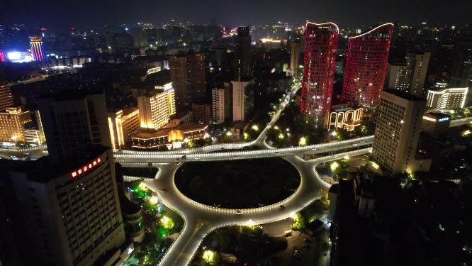 江西南昌城市夜景交通航拍