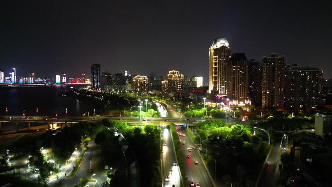 江西南昌城市夜景交通航拍