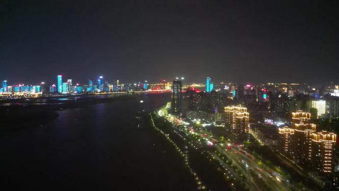 江西南昌城市夜景交通航拍