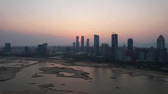 江西南昌城市日落晚霞夕阳航拍