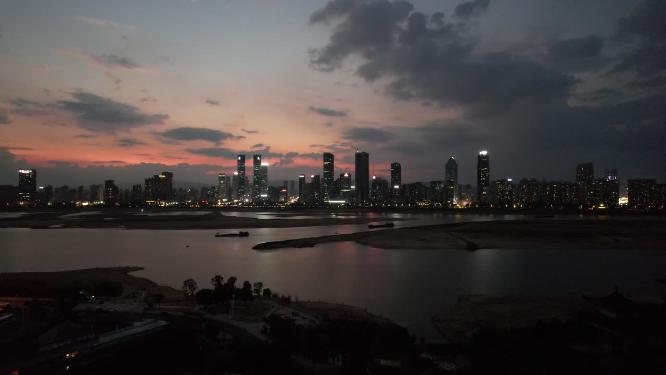 江西南昌夜幕降临晚霞夕阳航拍