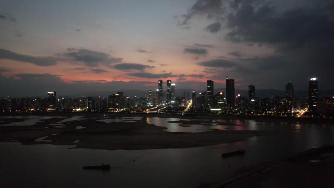 江西南昌夜幕降临晚霞夕阳航拍