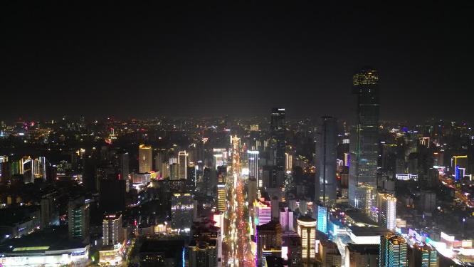 湖南长沙五一大道夜景灯光航拍