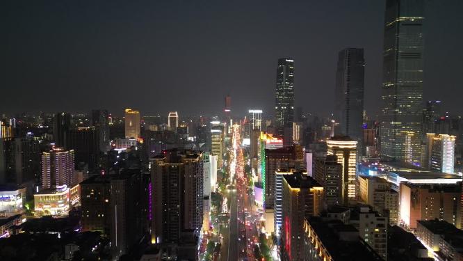湖南长沙五一大道夜景灯光航拍