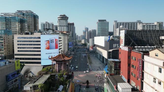 湖南长沙五一路黄兴路步行街航拍