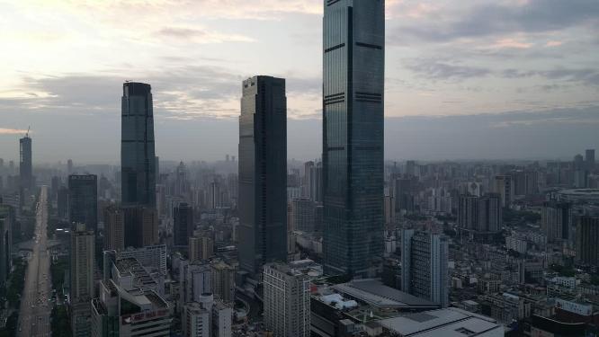 湖南长沙国金中心日出航拍