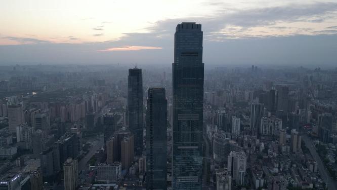 湖南长沙国金中心日出航拍