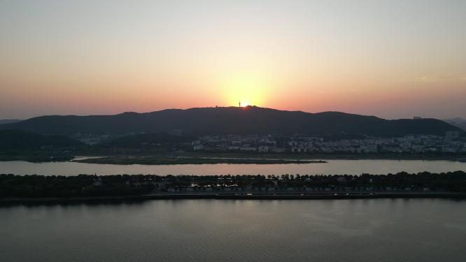湖南长沙岳麓山日落晚霞夕阳航拍