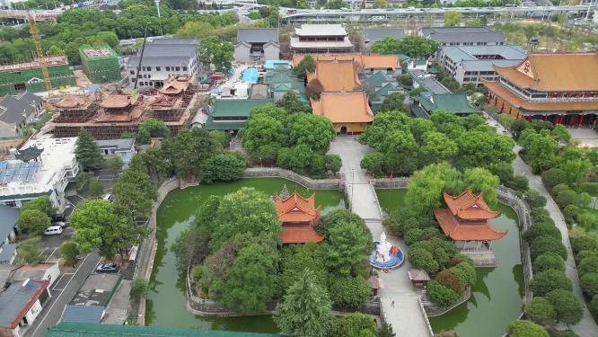 湖南长沙开福古寺古建筑航拍