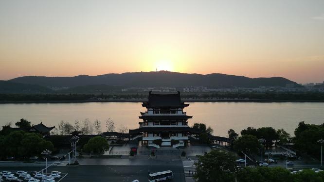 湖南长沙杜甫江阁航拍