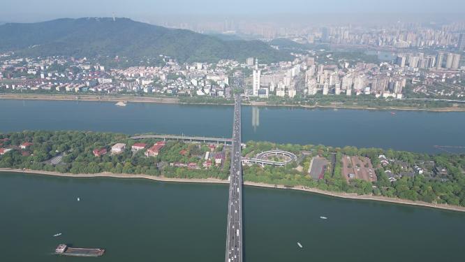 湖南长沙湘江橘子洲风光航拍
