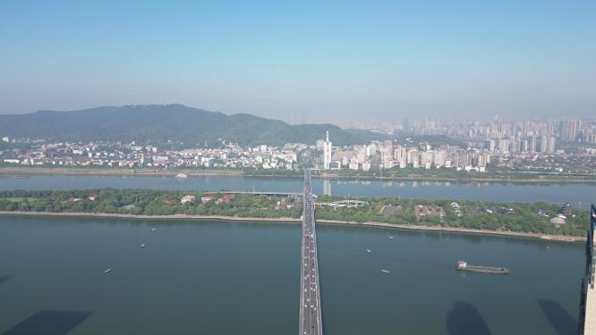 湖南长沙湘江橘子洲风光航拍