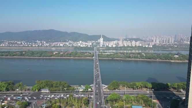 湖南长沙湘江橘子洲大桥航拍