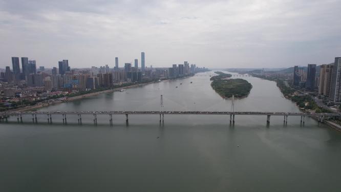 湖南长沙湘江银盆岭大桥航拍