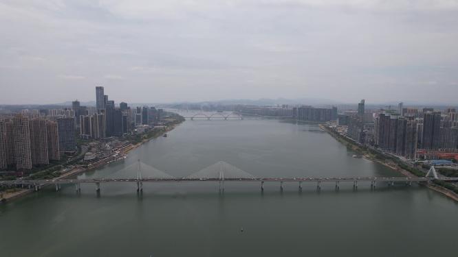 湖南长沙湘江银盆岭大桥航拍