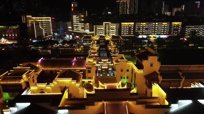 贵州铜仁古城夜景灯光航拍