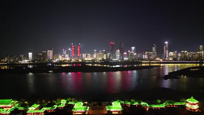 江西南昌红谷滩CBD夜景航拍