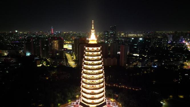 江苏常州天宁禅寺夜景航拍