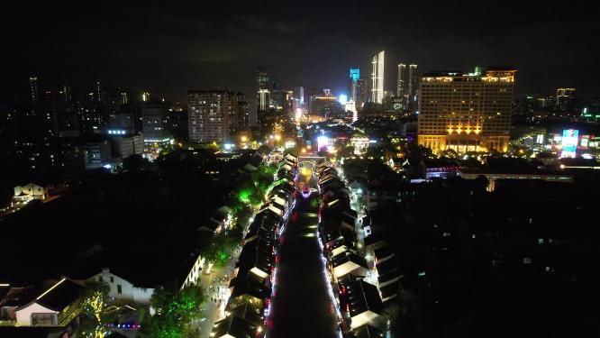江苏无锡清名桥古运河景区夜景航拍
