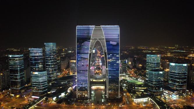 江苏苏州东方之门地标建筑航拍