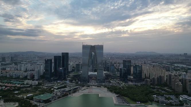 江苏苏州东方之门地标建筑航拍