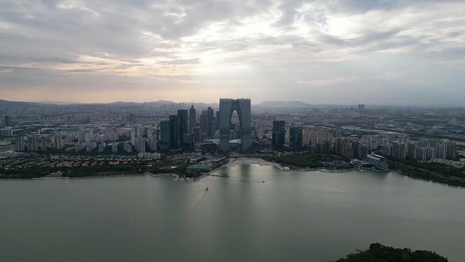 江苏苏州东方之门地标建筑航拍