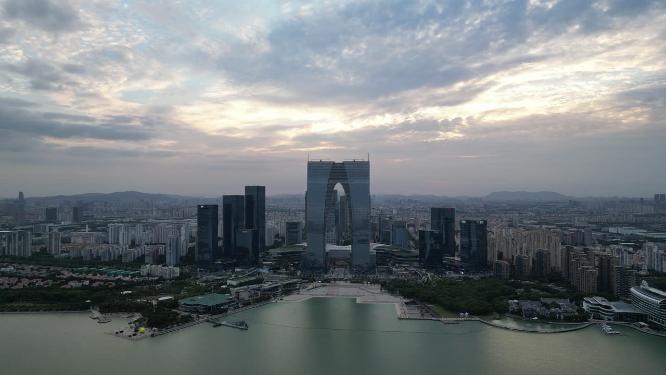 江苏苏州东方之门地标建筑航拍