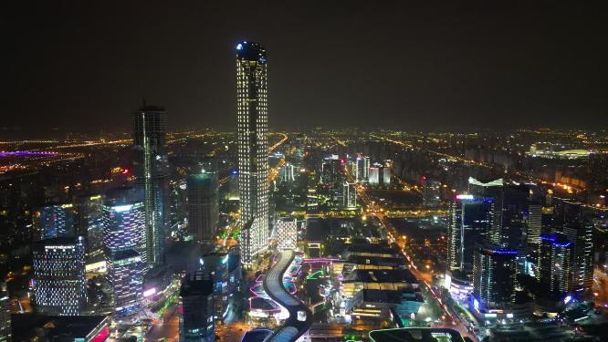 苏州国金中心夜景灯光航拍