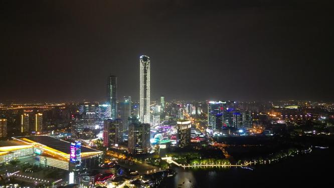 苏州国金中心夜景灯光航拍