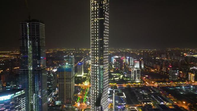 苏州国金中心夜景灯光航拍