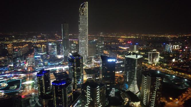 苏州国金中心夜景灯光航拍