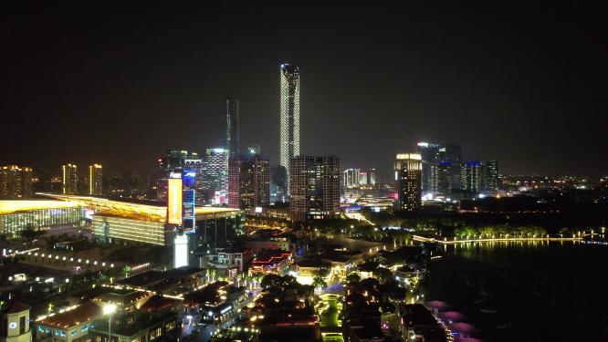 苏州国金中心夜景灯光航拍