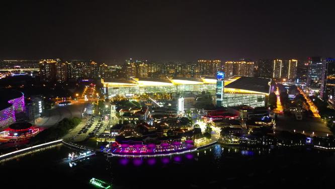 江苏苏州国际会展中心夜景航拍