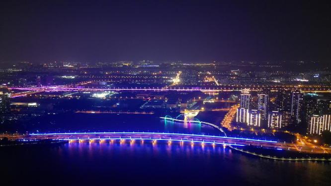 江苏苏州城市夜景航拍