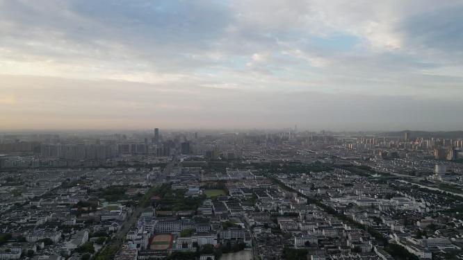 江苏苏州城市清晨日出彩霞航拍